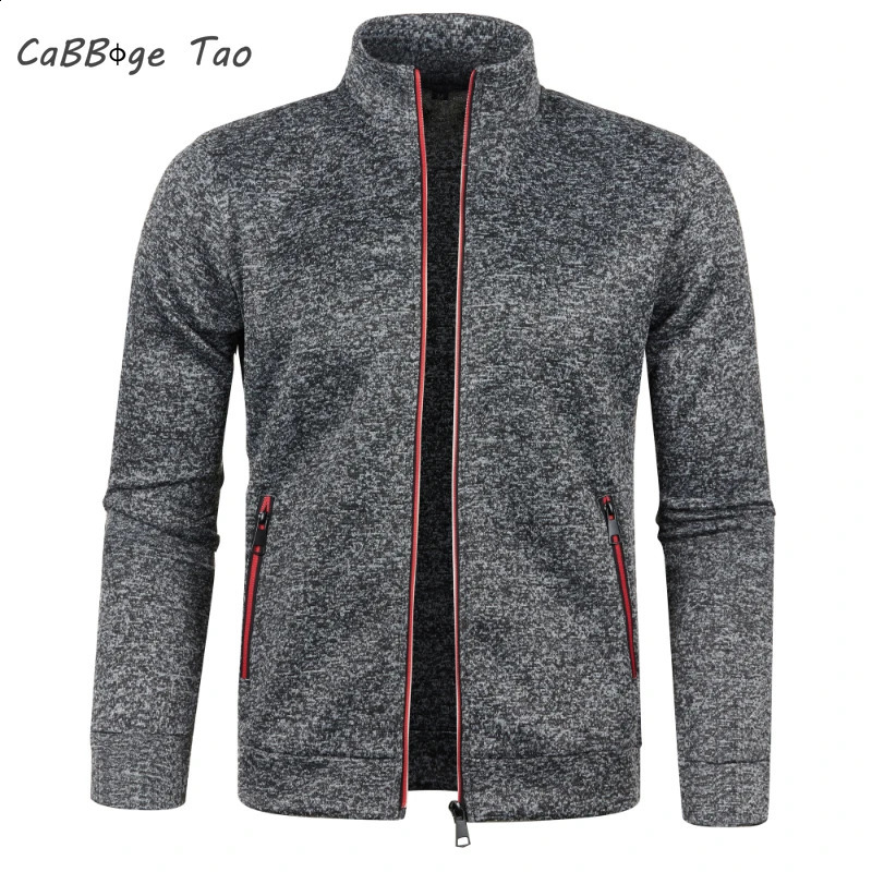 Autumn and Winter Men's Long Zipper Color Block Sweater Sleeves Thin Plush Sweater Jacket Casual Slim Fit Comfortable Coat260916
