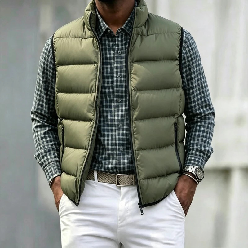 Down Padded Vest Coat for Men Slim Stand Collar Sleeveless Puffer Jackets Autumn Winter Casual Waistcoat Outwear Men's Warm Coat 260916