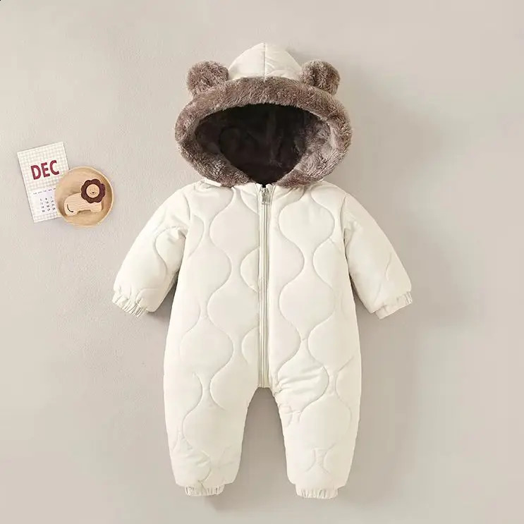 0-3 Years Baby Onesies Autumn and Winter Fleece Warm Cotton Clothes born Clothes Baby Solid Color Hooded Crawling Suit Baby260916
