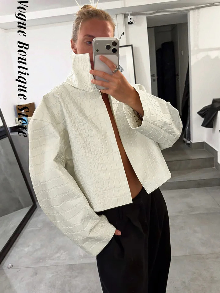 Fashion Pu Leather Women's Jacket Slim Full Sleeve Stand Collar Open Stitch Chic Jackets Female 2026 Autumn Street Outwear 260916