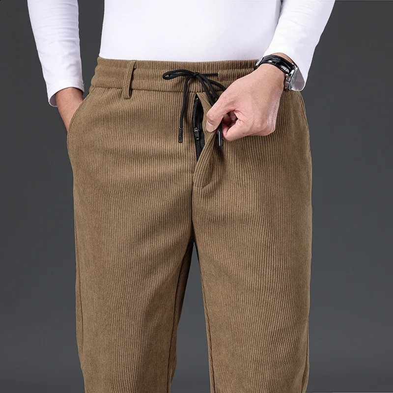 Mens Winter Thicken Warm Classic Straight Business Fleece Thermal Trousers Clothes Corduroy Plush Velvet Casual Pants 260917