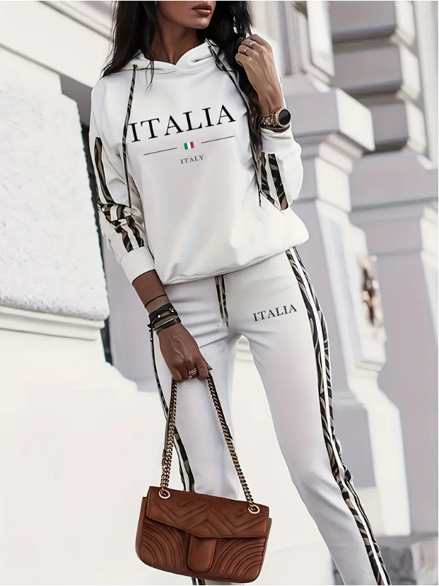 Designer Hot Sale Casual Comfortable Simple Sweatshirt Set Autumn Long Sleeve Hooded Sweatshirt 0051 Print