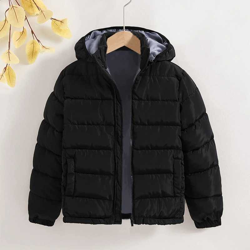 Winter New Jacket For Boy 8-12 Years Black Long-Sleeved Hat Detachable Padded Jacket For Boys Simple Style Jacket In Solid ColorT260916