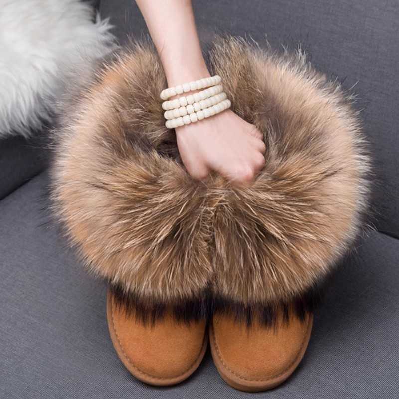 Leather Woman Ankle Boots Genuine Customized Winter Women Shoes Flats Real Fox -fur Warm Female Shoes Snow Boots Shoes D260917