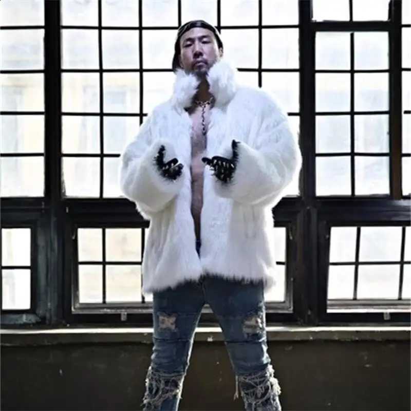 Fur Jacket Imitation Hair Faux Thickened Warm Leather Cotton-padded Coat Men 2024 Autumn and Winter Handsome Trend Plush TopW260915