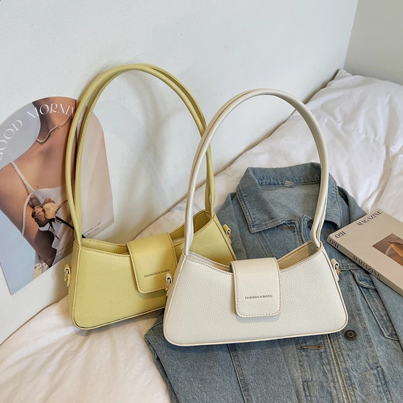 French Style Underarm Bag For Women Beige Black Handbag Clutch Bag Female Solid Color PU Leather Crossbody Bags Versatile Totes 260916