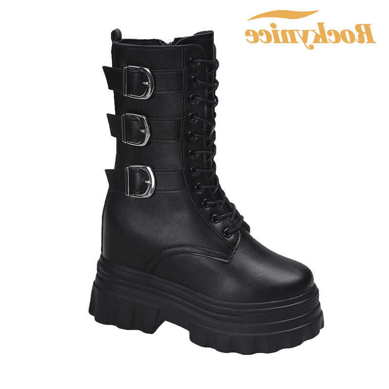 2026 Autumn Women Leather Ankle Boots Lace Up 12CM High Platform Punk Boots INS Hot Winter Chunky Motorcycle Boots Botas Mujer D260917