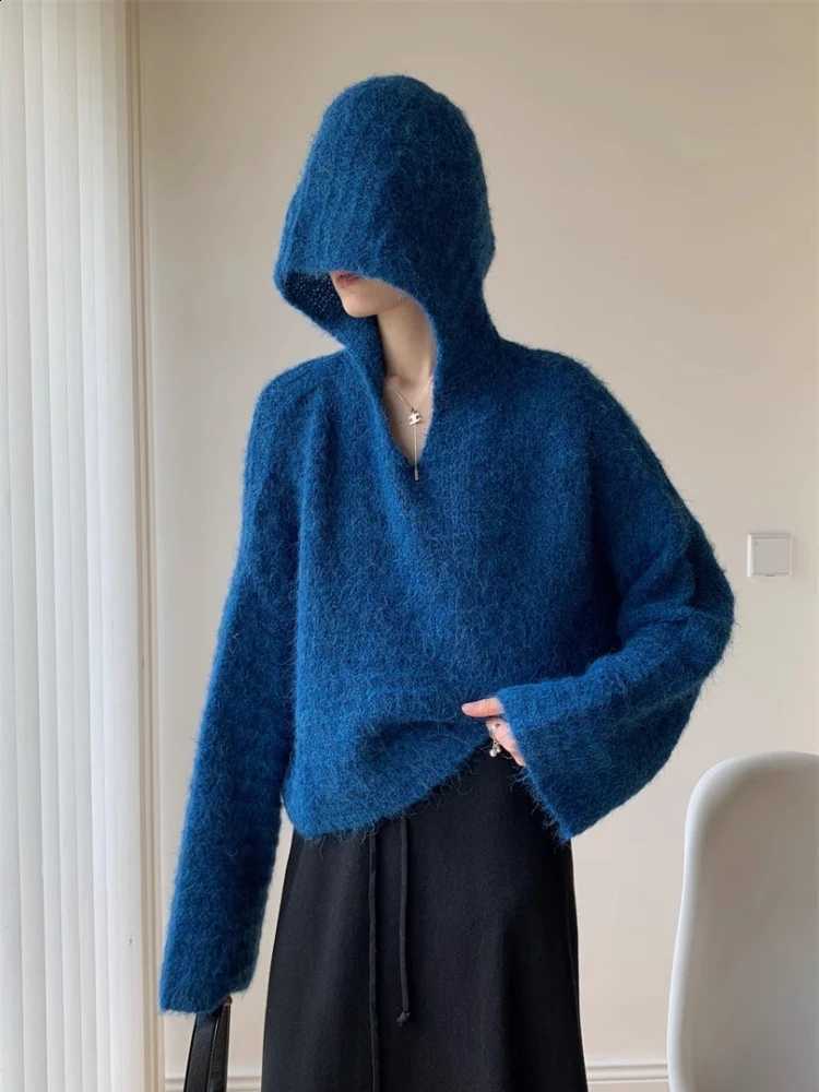 Winter 2026 Simple Autumn Casual Loose Pullovers Korean Style Grey Lazy Style Hooded Knitted Sweater Pure Color Versatile Tops J260916