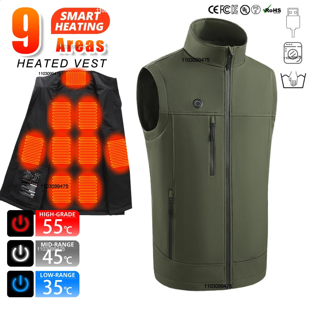 Men Women 9 Areas Heated Vest USB Charging Heated Jacket Washed Keep Warm Hiking Vest Winter Fishing Skiing Vest Heated Coats 260916