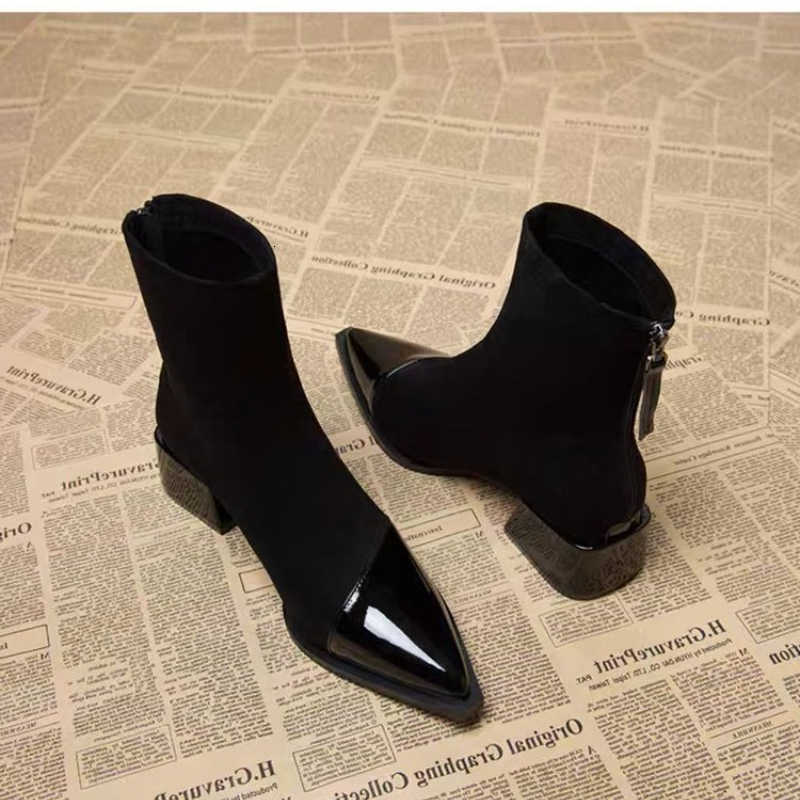 Ankle Boots Women Chunky Mid Heels Suede Shoes Woman Pointed Toe 2026 Trend Winter New Goth Walking Snow Chelsea D260917