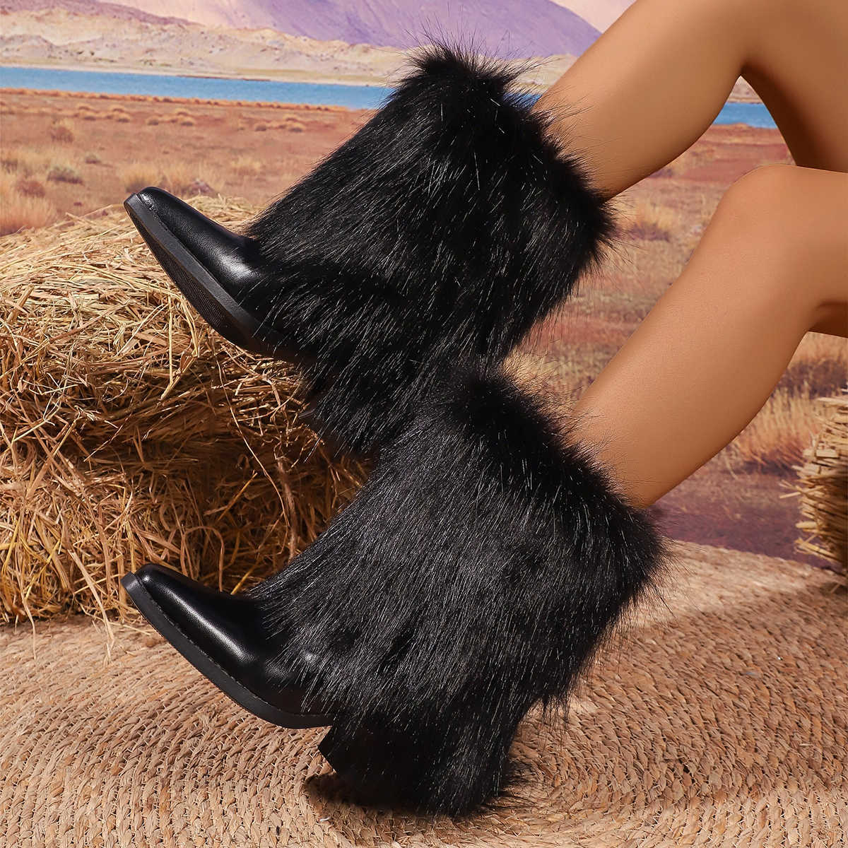 Women's Winter 2026 New Faux Fur Fluffy Plush Warm Snow Boots Large Size Casual Non-Slip Comfortable Short Boots D260917