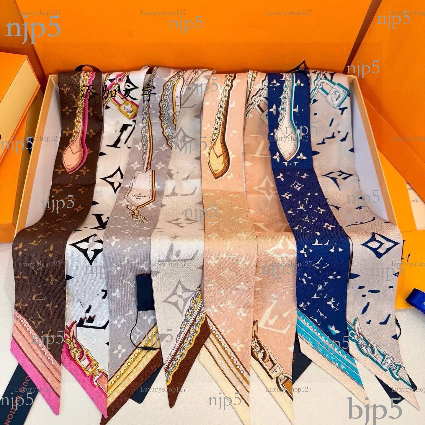 New Brand Silk High end Designer Bag Strap Narrow Long Hair Ribbon Hairband Old fashioned pattern L Letter Scarf