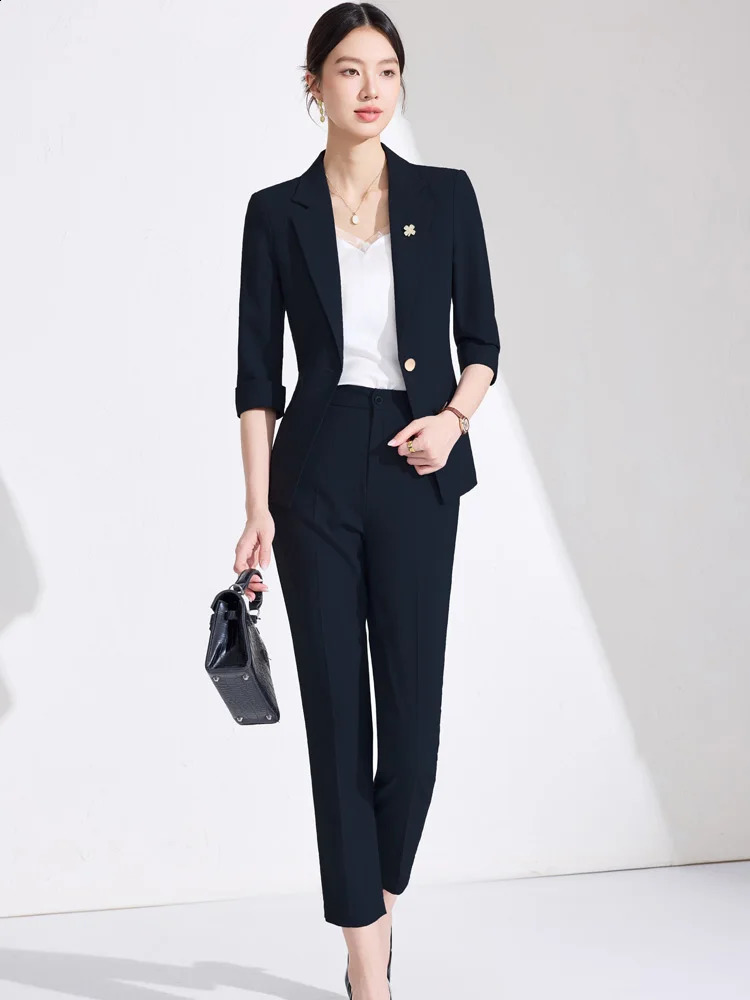 Alyssa 2026 springsummer fashionable womens clothing highquality suit midsleeved twopiece pants blazer 260917
