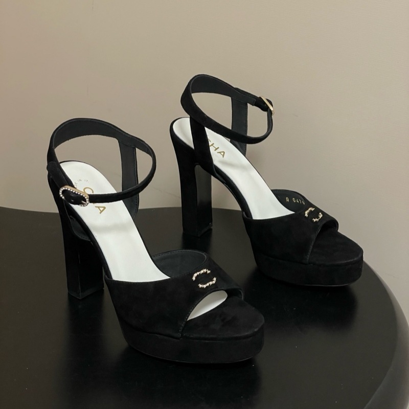 2026 New Women's French Style Genuine Leather Backless Platform Sandals, Super High Chunky Block Heel with Ankle Buckle, All Day Comfort