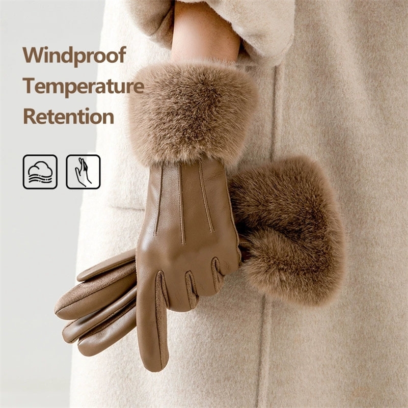 Winter Women's PU Leather Gloves Wrist Soft Faux Fur Trim Cuff Fashion Elegant Party Warm Touch Screen Drive Cycling260915ww
