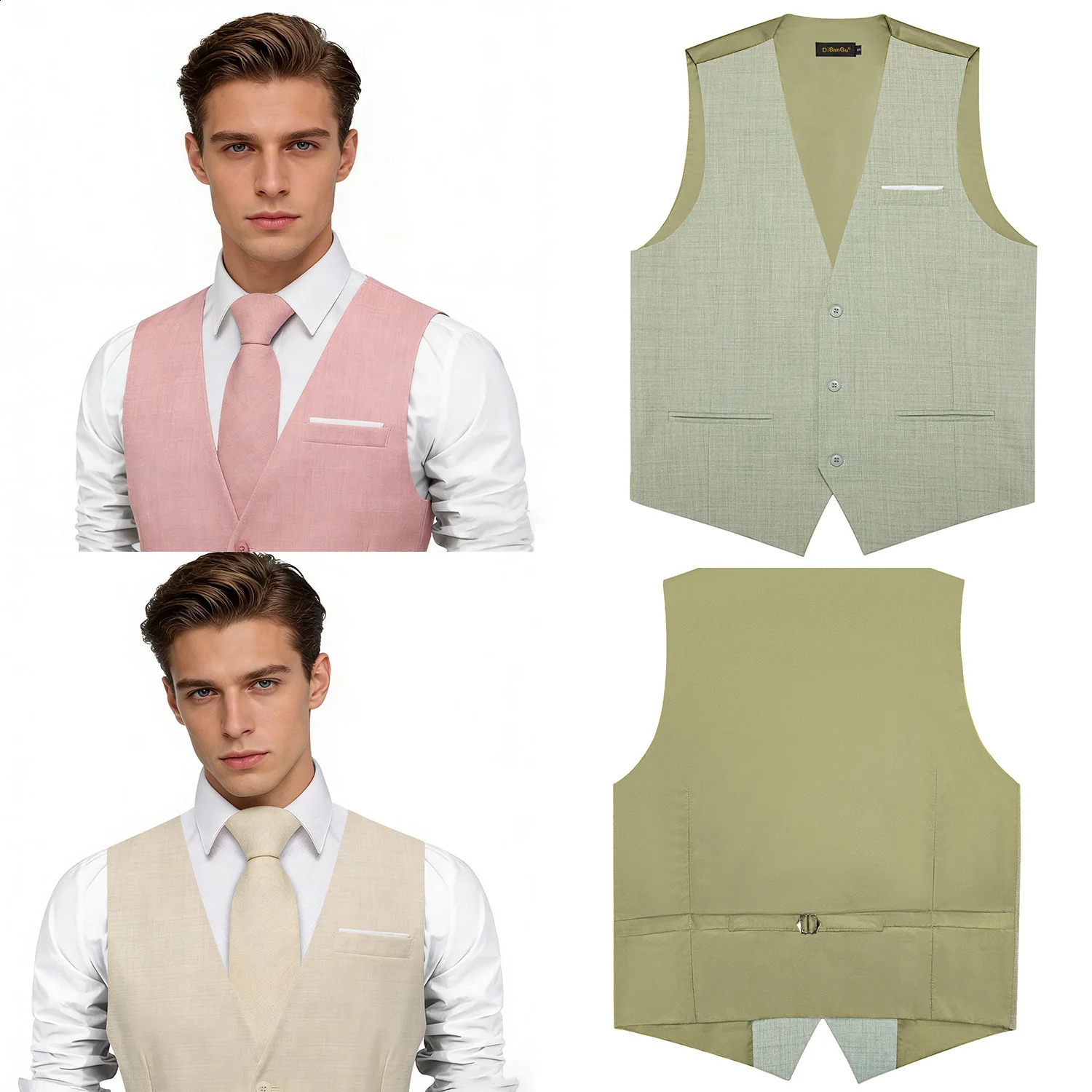Men's Solid Formal Suit Vest VNeck Adjustable Back Belt Button Clre for Weddings Business and Casual Occasions 260917