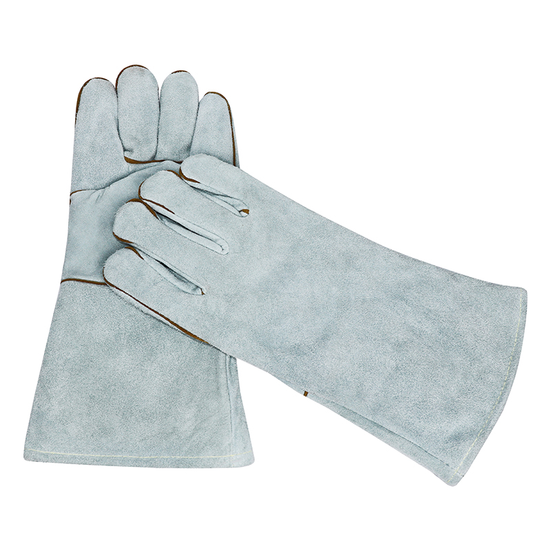 Welder's short leather gloves flame retardant and heat-insulating block welding slag splashing suitable for manual welding gas welding and othe