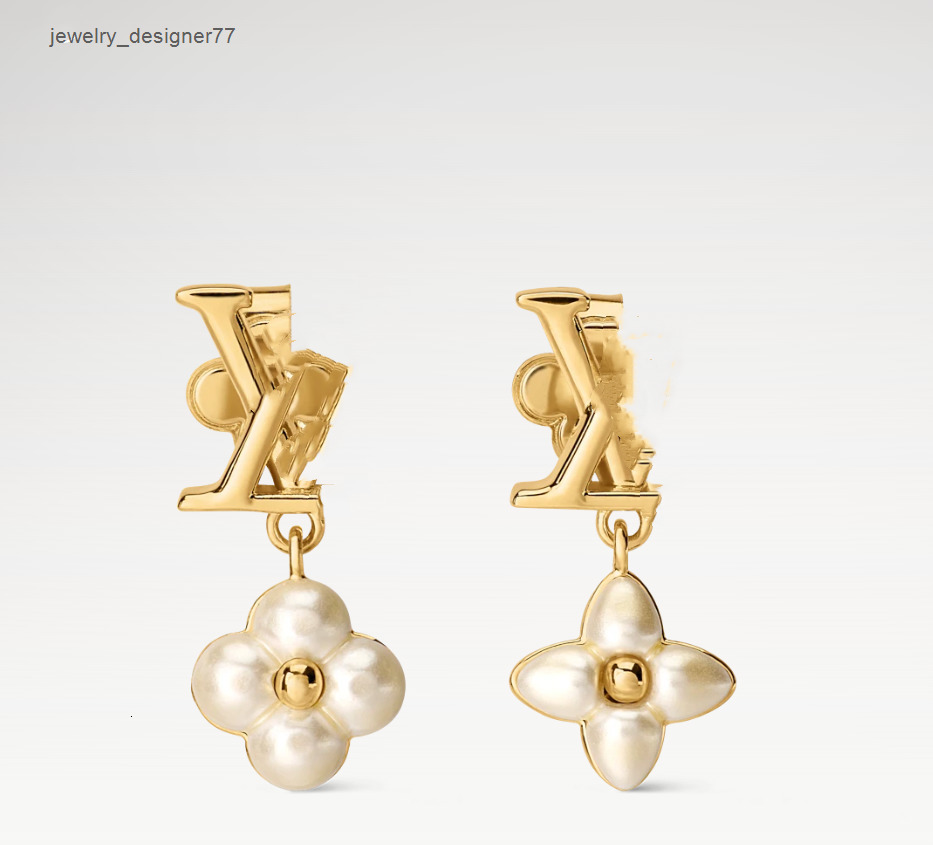 With BOX FLORAGRAM New Designer Stud Earrings White Pearl Fashion Jewelry 18K Gold Plated Luxury Studs Hoop Earrings Never Fade