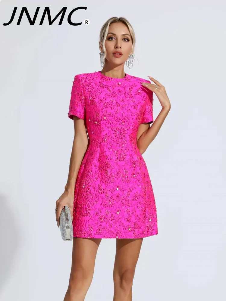 Women's JNMC 2024 Spring/Summer Solid Color Jacquard Heavy Stitching Short Sleeve Dress Floral Mini Dress Party Out Dress C260917