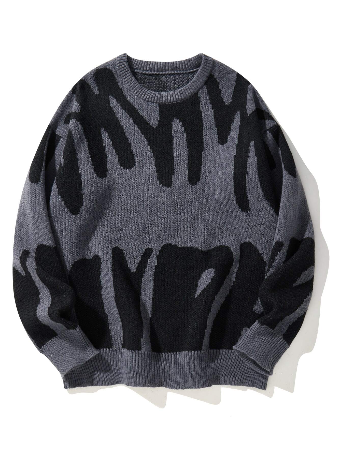 New Trendy Autumn and Winter Irregular Jacquard Pattern Sweater Casual Round Neck Color-Block Knit Men's Pullover J260917