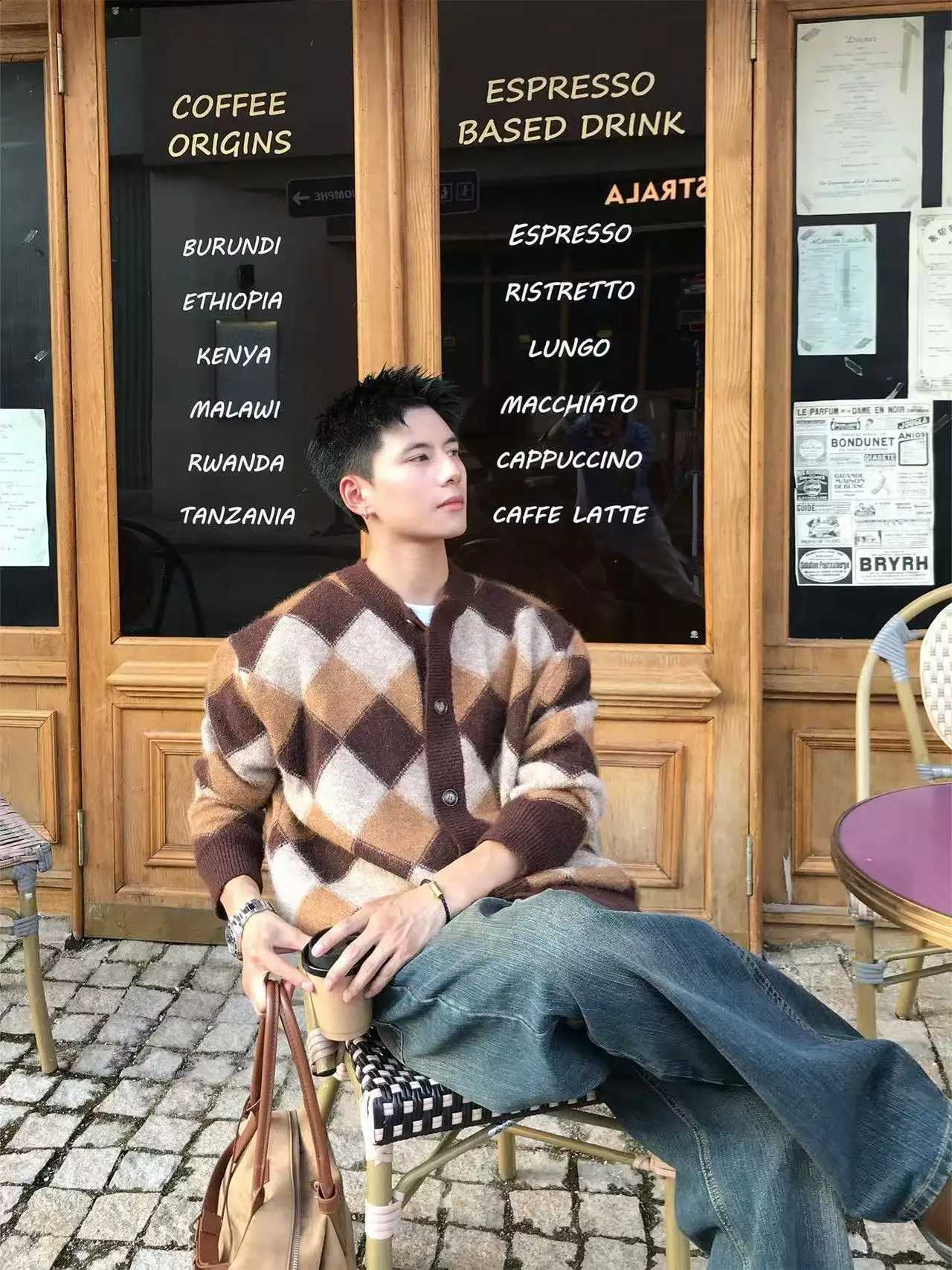 and winter cashmere cardigan Autumn sweater men's plaid sweater J260916