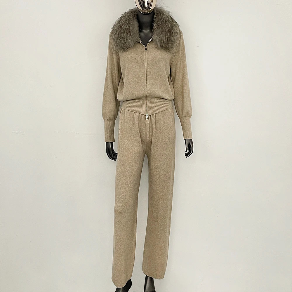 OFTBUY Knitwear Set with Detachable Fur Collar Thick and Warm 2025 Autumn Winter Fashionable Home Casual 260917