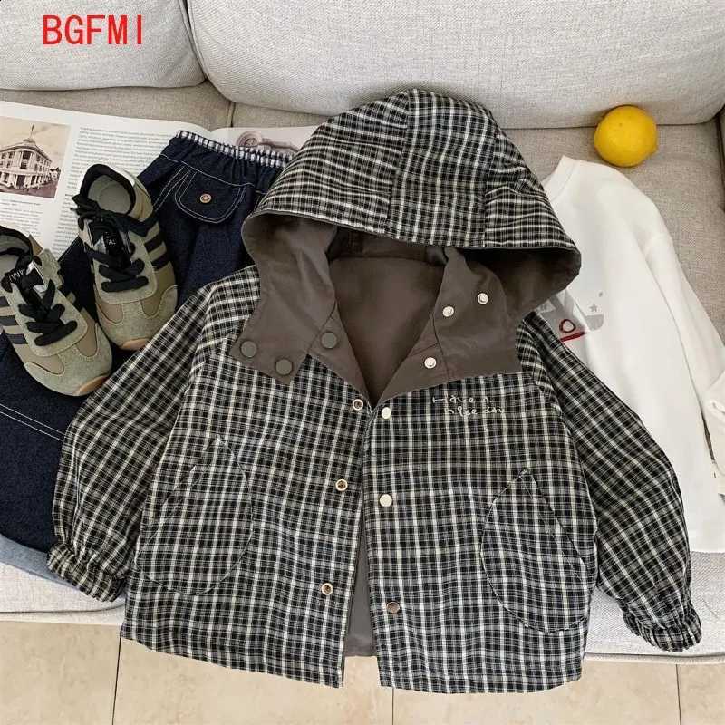 Plaid 2-11Y Children's Jacket Spring and Autumn 2026 New Baby Casual Hooded Double-sided Top Children's Clothing Boys HandsomeT260916