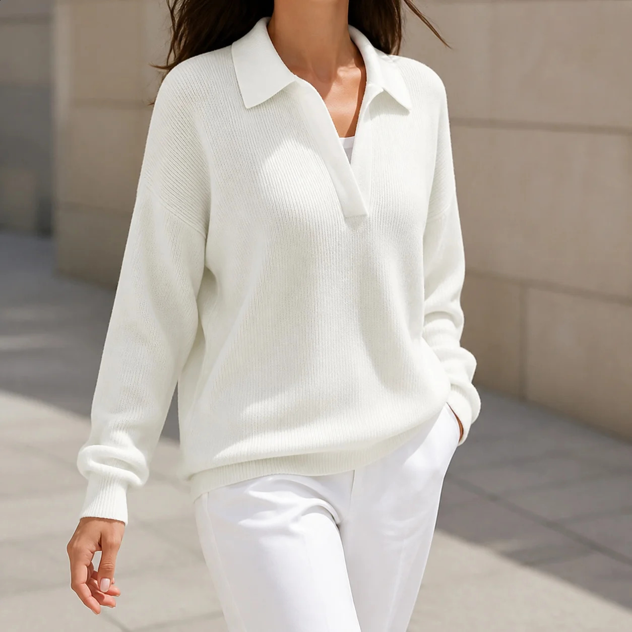 Womens Tshirts And Elegant Long Sleeve Solid Color Regular Fit Polo Shirt for Woman Wear Alone Mid Length No Button Neck 260916