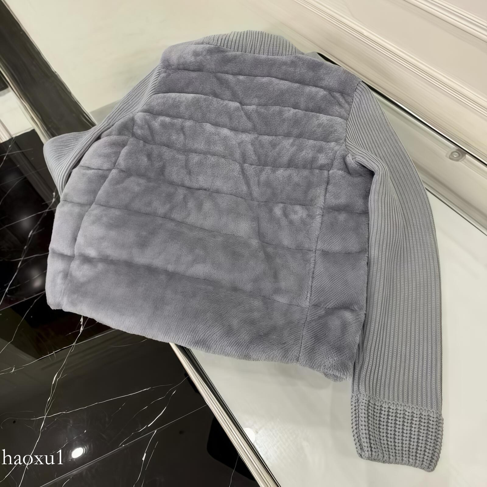 Women down jacket New patchwork women stand up collar down jacket Wool knitted patchwork Jacket 2026