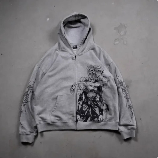 Streetwear Y2k Sweatshirt Harajuku Bizarre Adventure Zip Up Hoodies Oversized Mens Womens Zipper Hoodie Hip Hop Couple Hoodie 260917