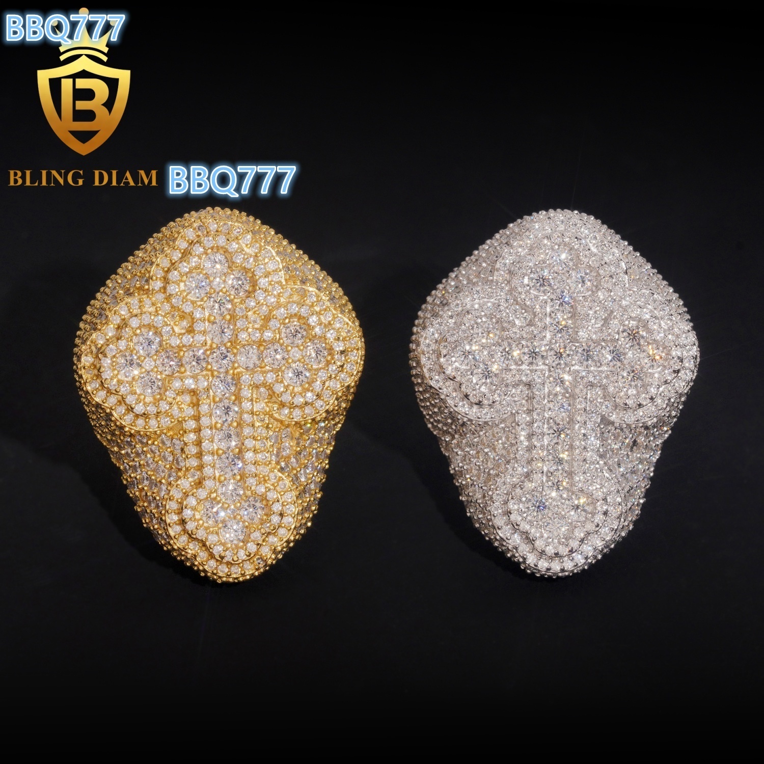 Wholesale Hiphop 925 Sterling Silver Cross Moissanite Ring VVS D Color Moissanite Rings for Men