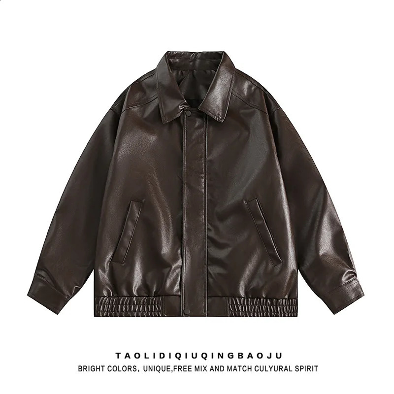 American Street Wear Leather Women's Retro Loose Lapel PU Leather Jacket 260916