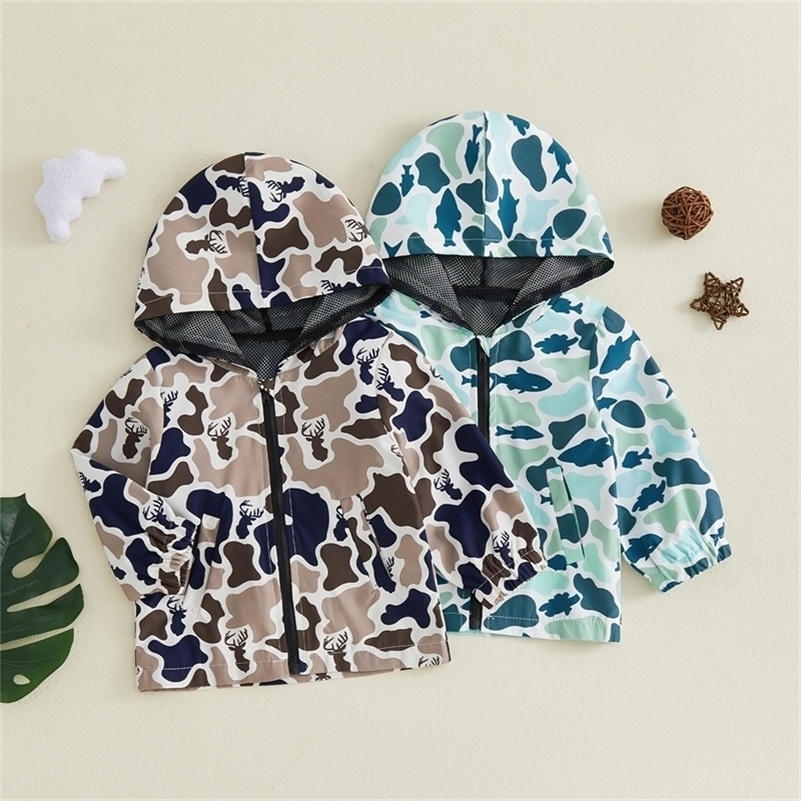FOCUSNORM 0-4Y Little Kids Boys Camouflage Coat Spring Autumn Long Sleeve Loose Zip Up Jacket with Pockets 260902