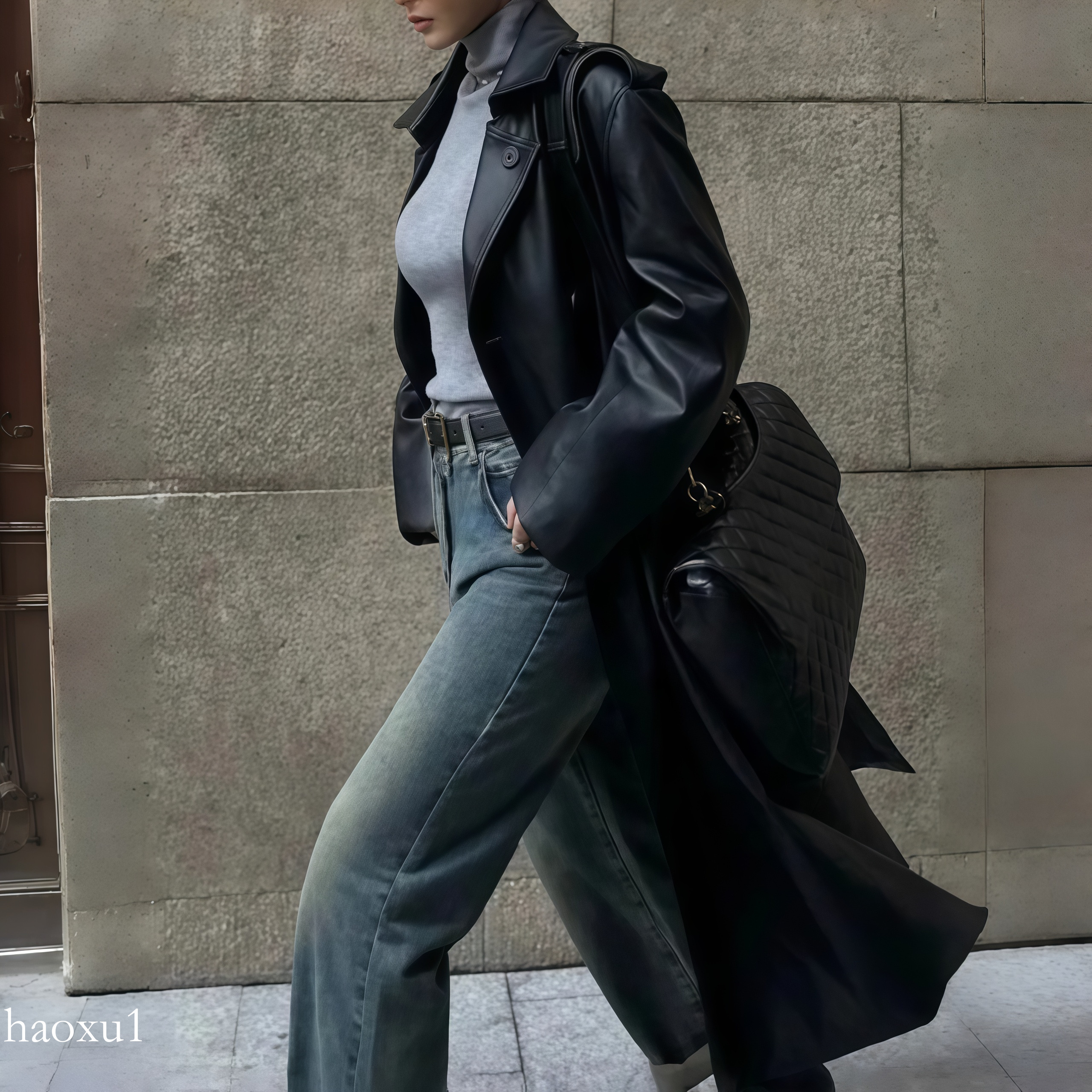 Autumn Winter Fashion Black Brown Retro Medium and Long Knee Pu Leather Jacket Highend Womens Loose Trench Coat