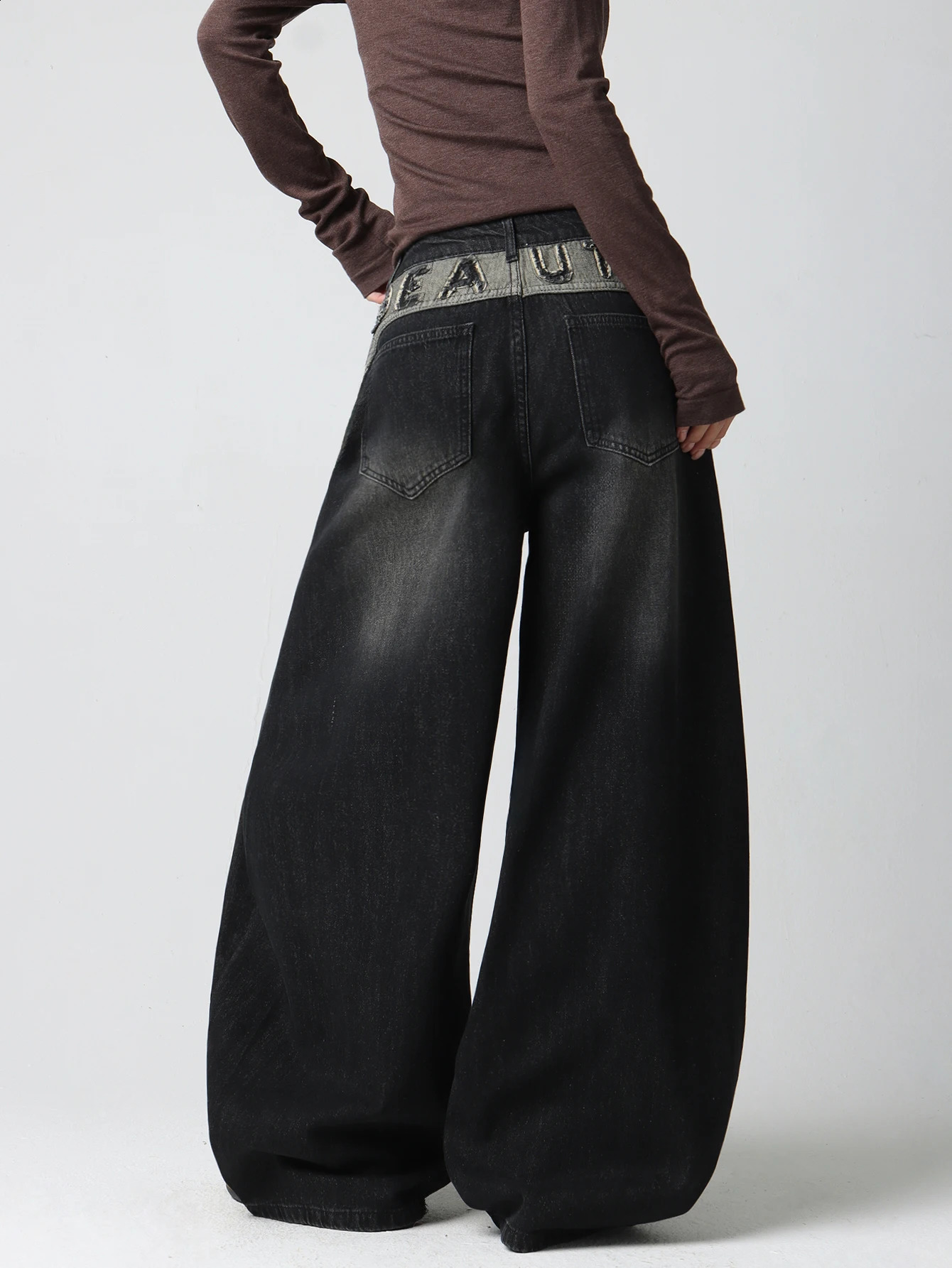Women's American Vintage Applique Embroidery n Black Loose WideLeg Jeans Y2K Street Trend Fashion Versatile Pants 260915