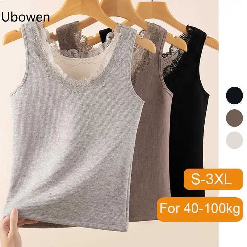 Ubowen For 40-100kg Plus Size Women Lace V Neck Warm Thermal Vest Fleece Lined Thickened Underwear Top For Autumn Winter H260916