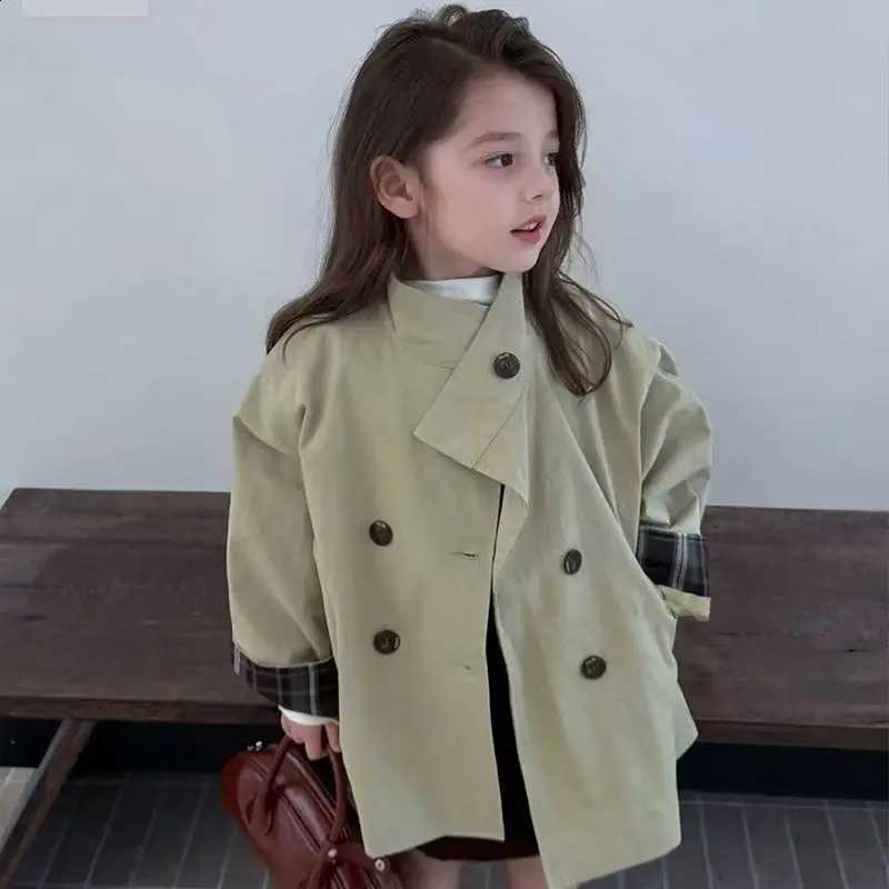 Autumn Girls Spring Long Trench Coat Retro Style Patchwork Loose Lapel Double-Breasted Windbreaker For 2-8Y Kids Fashion CoatT260916