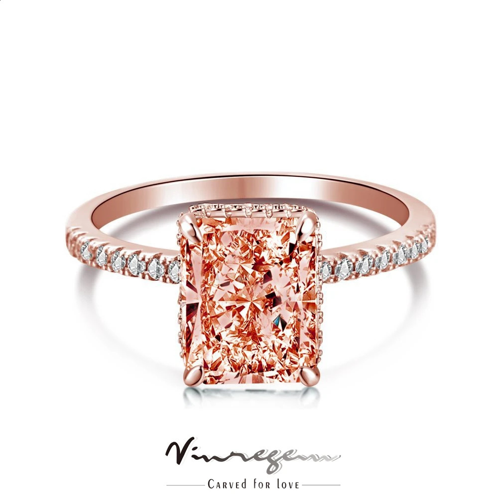 Vinregem 925 Sterling Silver Rose Gold Crushed Ice 5 CT Morganite Synthetic e Wedding Party Ring for Women Wholesale 260907