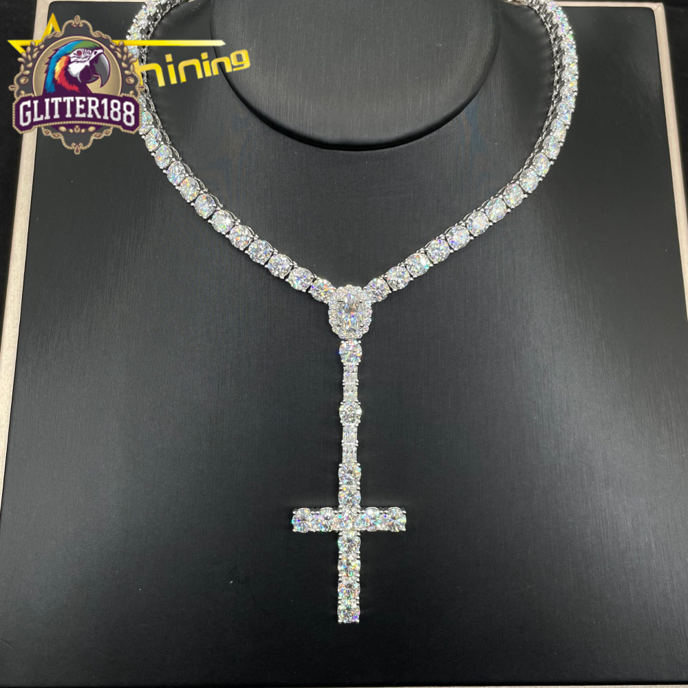 Factory Price Pass Tester Gra Certified Hip Hop Jewelry 925 Sterling Silver Iced Out 3mm 5mm Cross Tennis Chain Moissanite