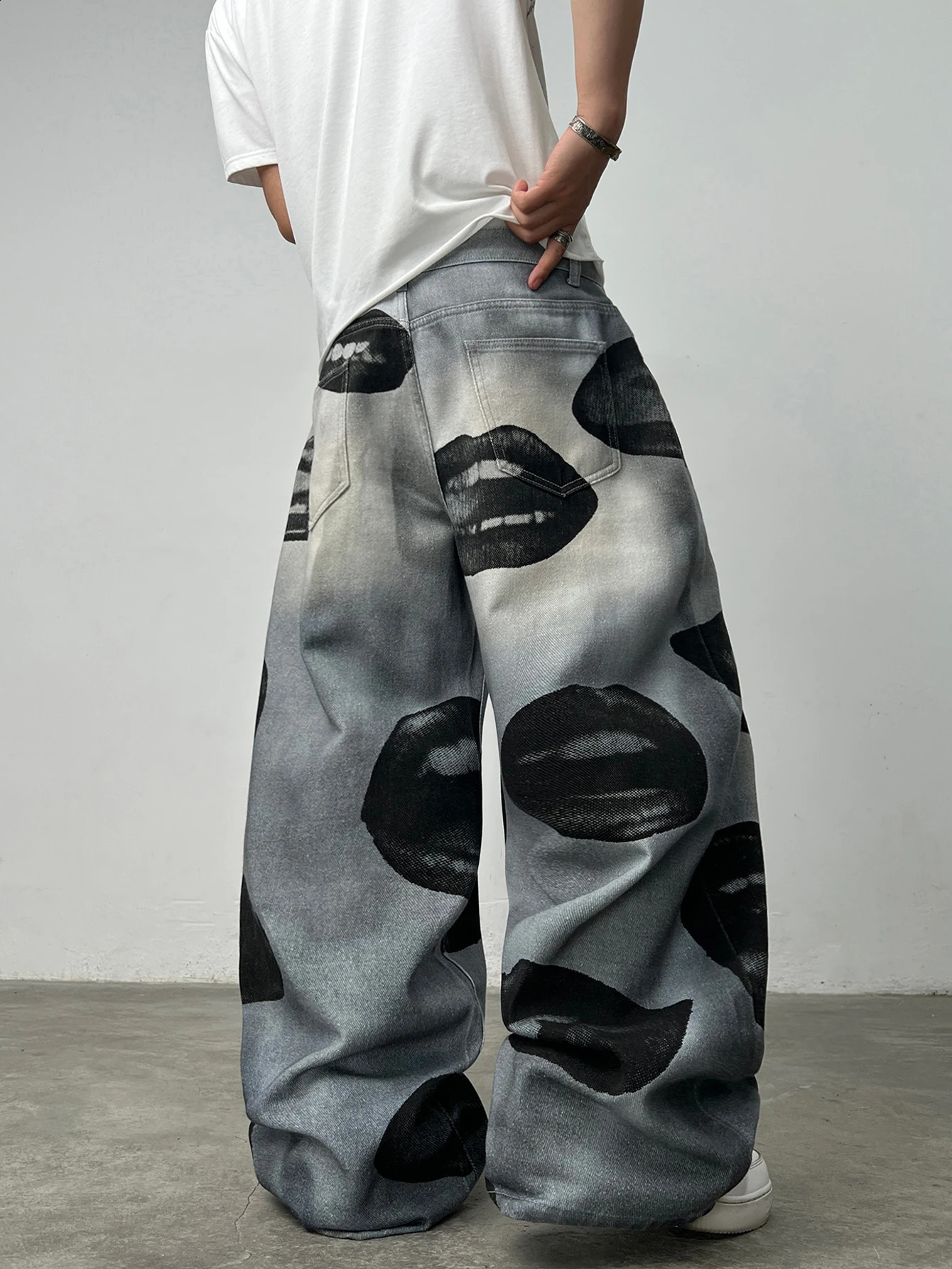 American High Street Lip Print n Mens Loose WideLeg Jeans Y2K HipHop Gothic Skateboard Style Trendy Fashion Pants 260915