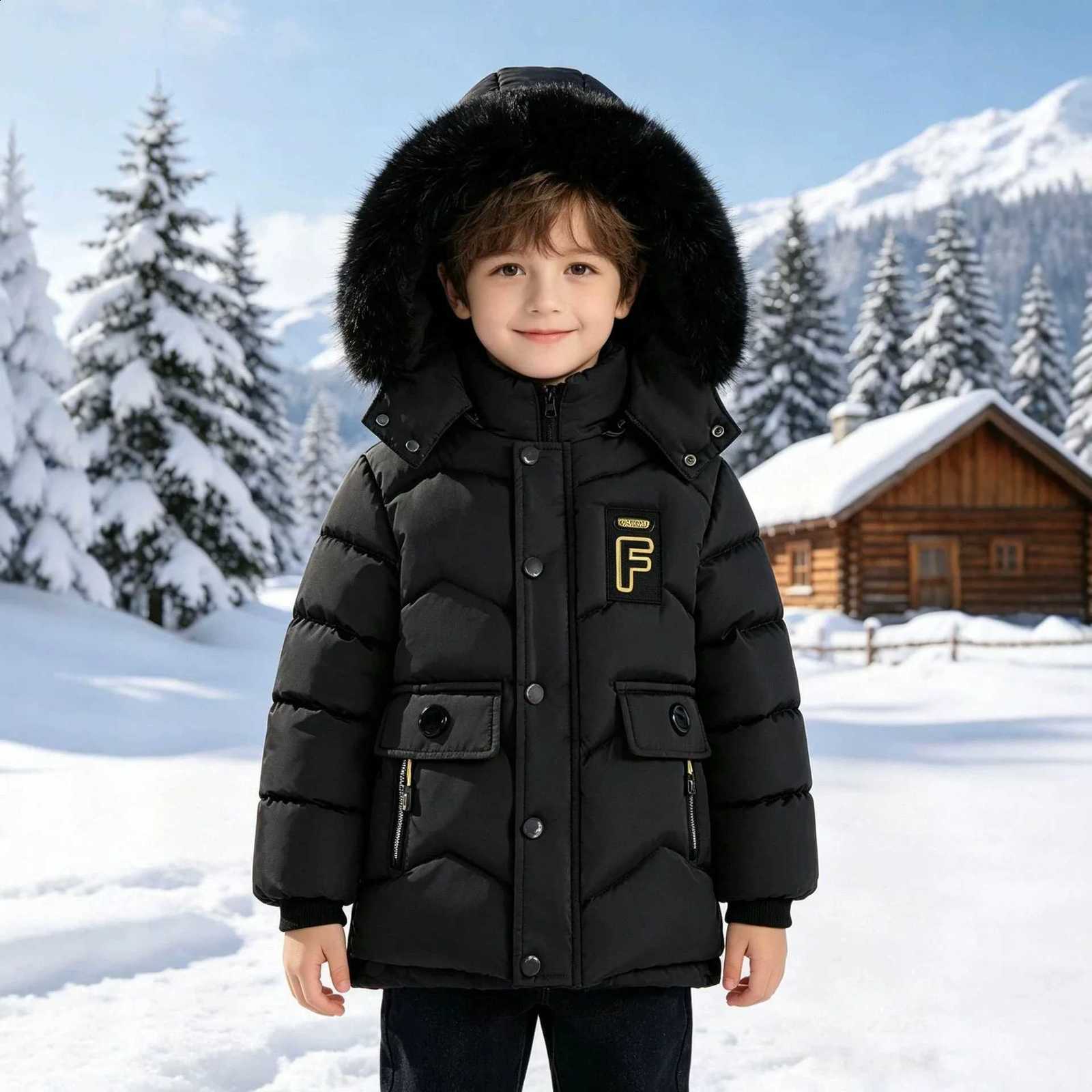 2026 New 3-12 Years Very Keep Warm Winter Boys Jacket Teenager Mid-Length Plus Velvet Thickening Hooded Cotton Coat For KidsT260916