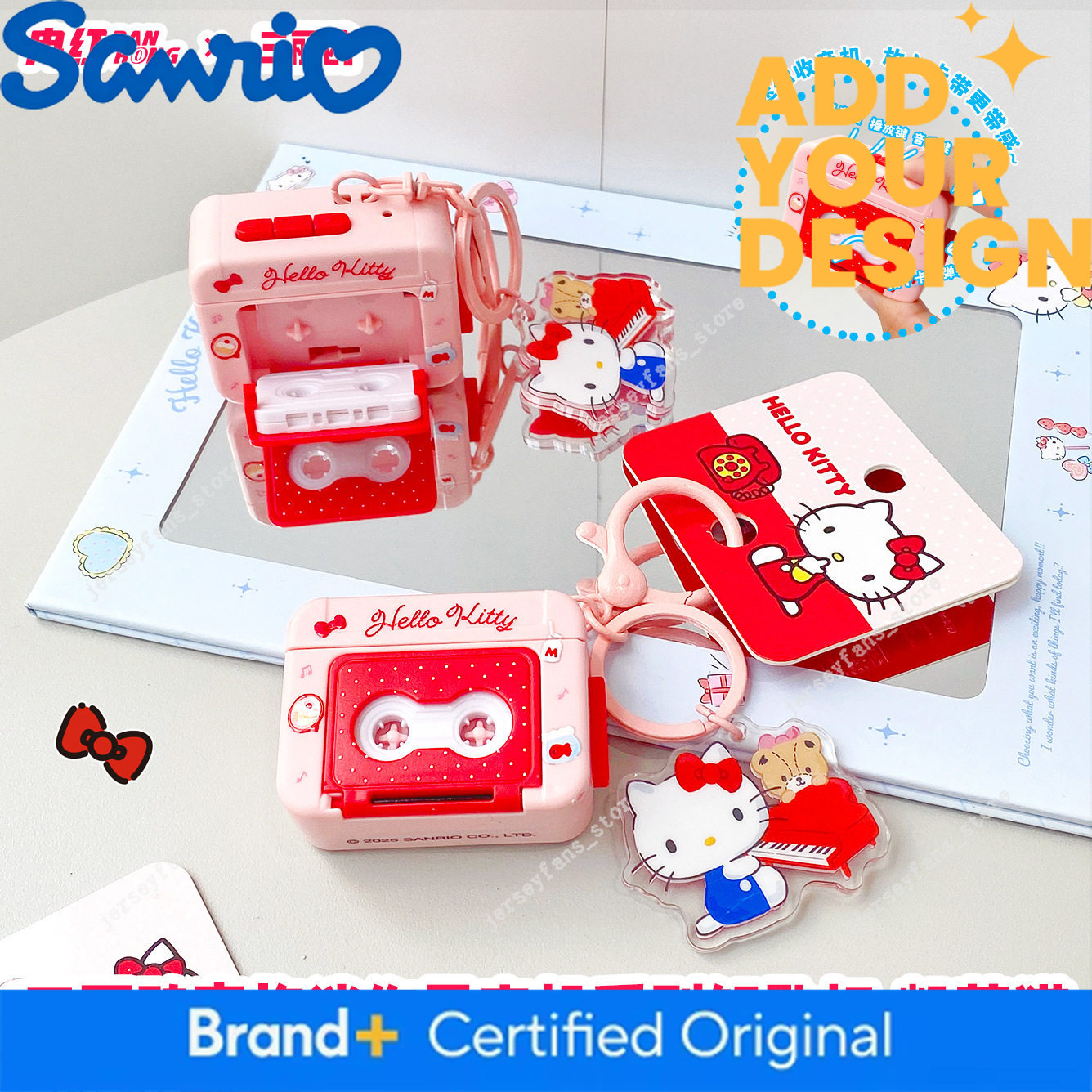 Authentic Sanrio Mini Recorder Keychain Pendant Hello Kitty Melody Creative Fun Toy Small Gift ea