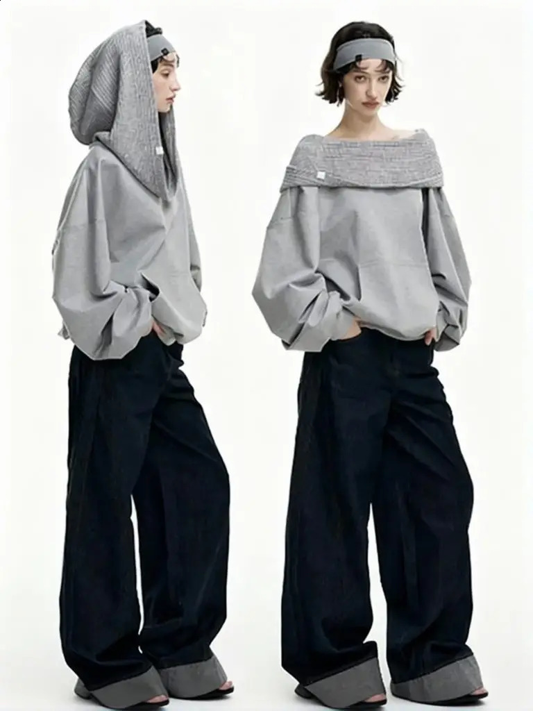Autumn Knitwear Hooded Casual Oversize Pullovers Women Dual-wear ner Fashion Off Shoulder Sweater Spring Loose Outwear 260916