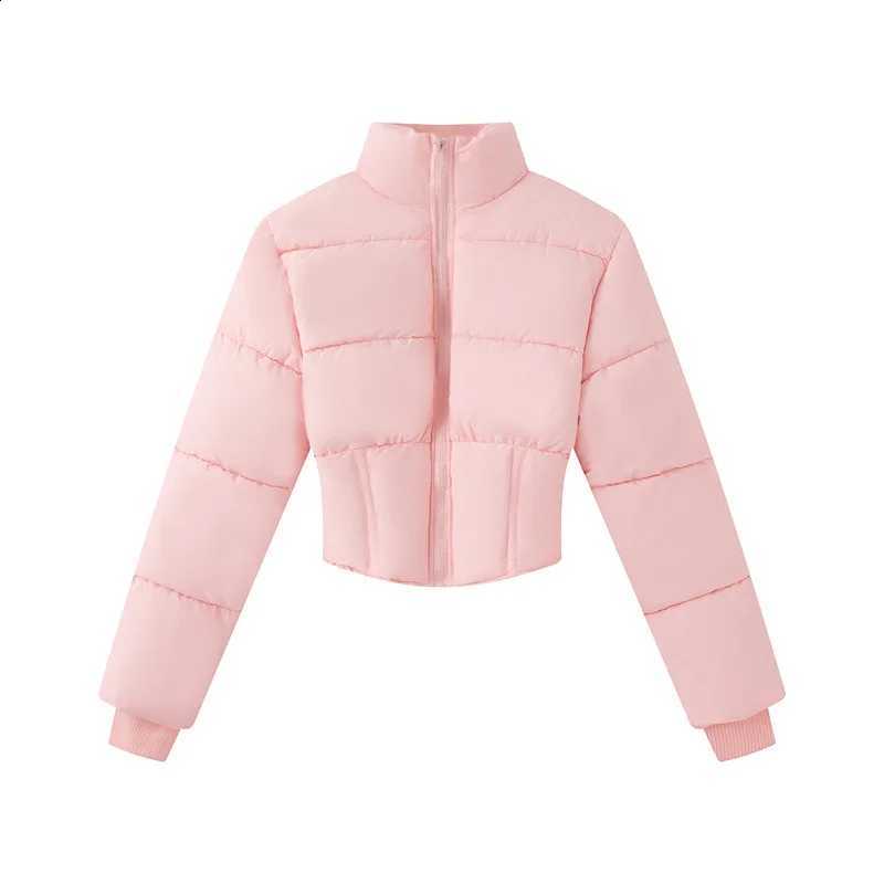 Autumn Winter Women's Short Cotton Jacket Fashion Stand Collar Slim Waist Thick Coat Solid Color Versatile Warm Outwear H260917