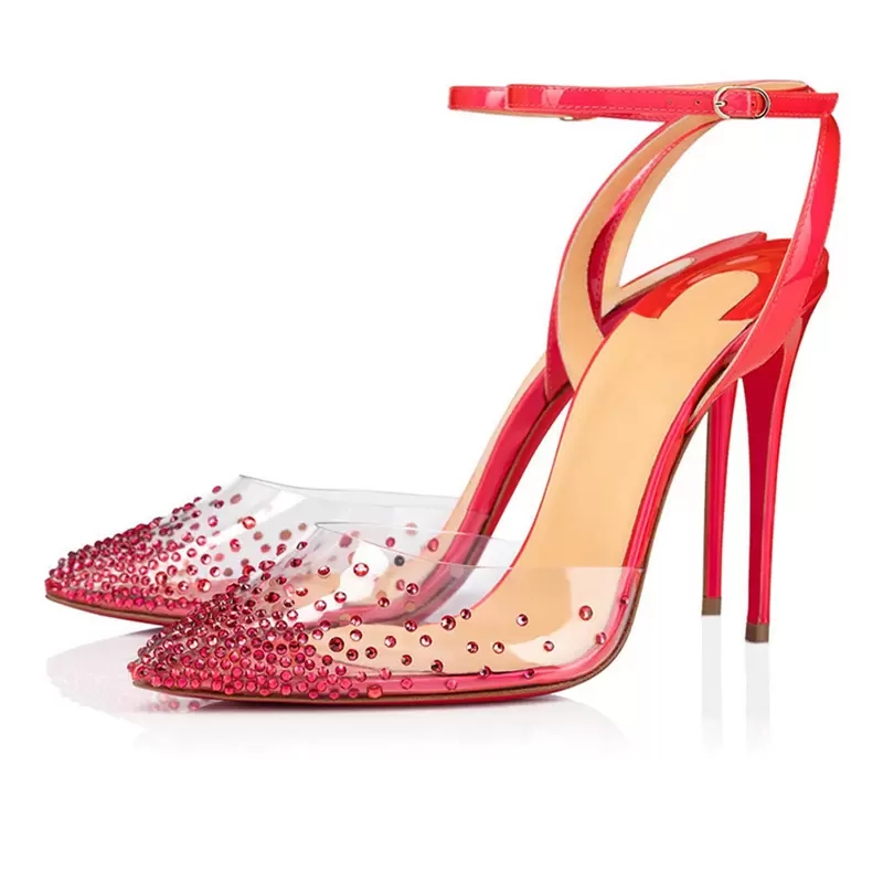 Fashion Luxury Women Red Bottoms Sandals Pumps Closed Pointed Toe Spikaqueen 100 mm Elegant Summer Ladies Rhinestone Sexy Wedding Party High Heels S