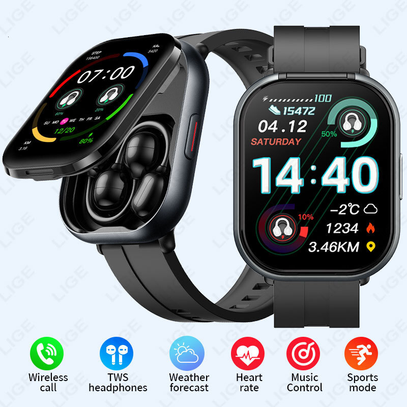 luxury watch seller D12 earphone smart 2-in-1 2inch square screen Bluetooth call sports with health monitoring mens watches high quality designer me