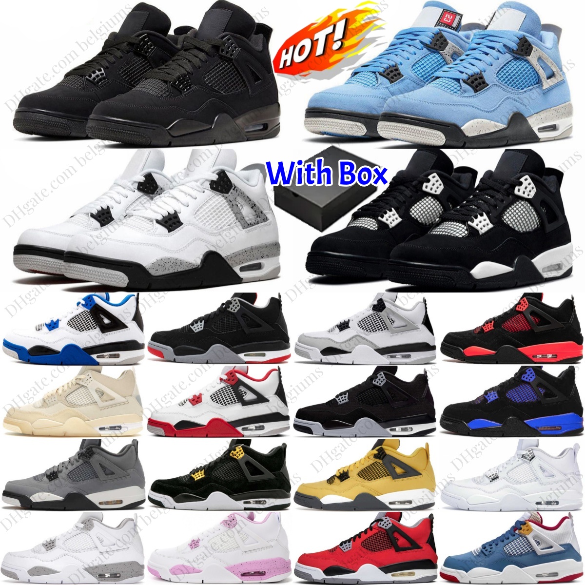 With Box Black Cat Designer 4s Shoes Basketball White Thunder 4 Cement Oreo Bred Cool Grey Military Navy Sail Lightning Red Olive Canvas Women Men P