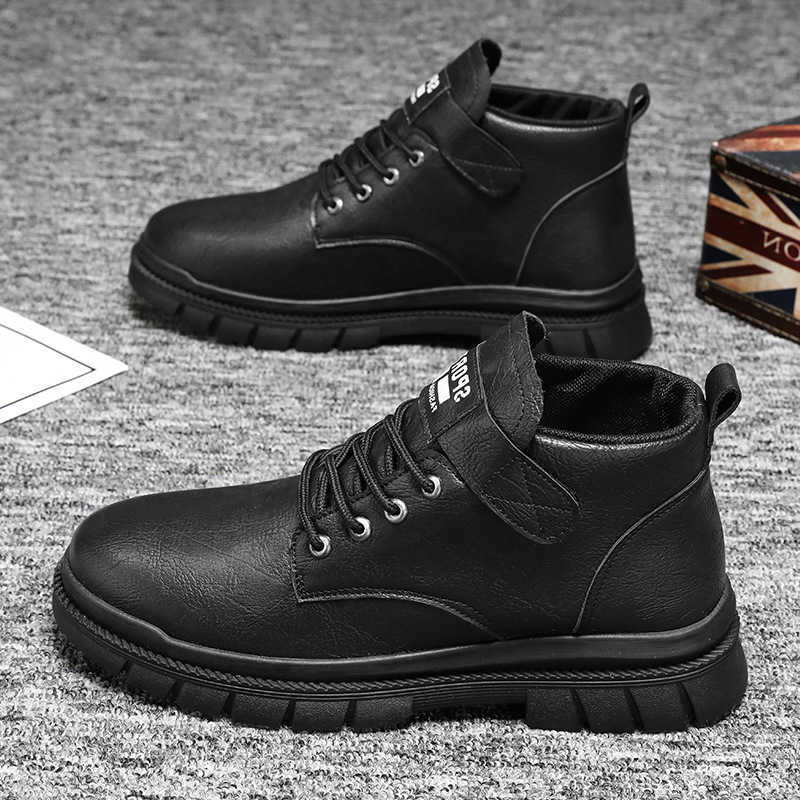 Men Leather Boots Outdoor Waterproof Anti-slip Platform Work Shoes Men High Top Ankle Boot Trend Climbing Shoe Plus Spring D260917