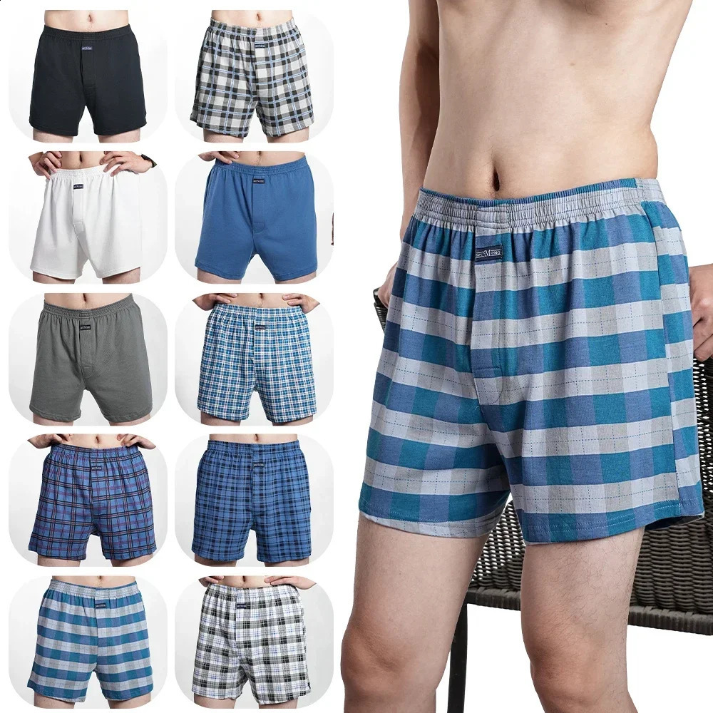 Men's Pure Cotton Boxer Shorts Underwear High Waist Big Underpants Casual Plaid Plus Size Aro Pants Pajama Bottoms at Home M3XL 260917