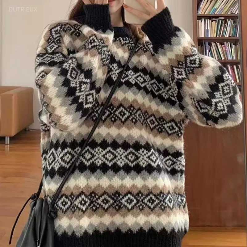 Autumnw Winter Clothes Woman Sweaters Contrast Color Vintage Thick Pullovers Korean Fashion Warm Ropa De Mujer S260917BQZ9
